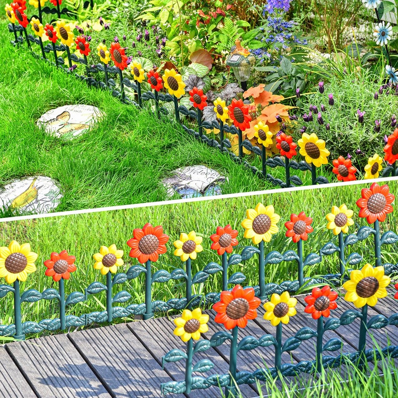 Sungmor Plastic Edgings Garden Picket Fence - Grass Lawn Flowerbeds Plant Borders - Decorative Sunflower Landscape Path Panels - Pack of 4 (Overall Length 98 Inches) - Lightweight & Easy Installation - Image 2